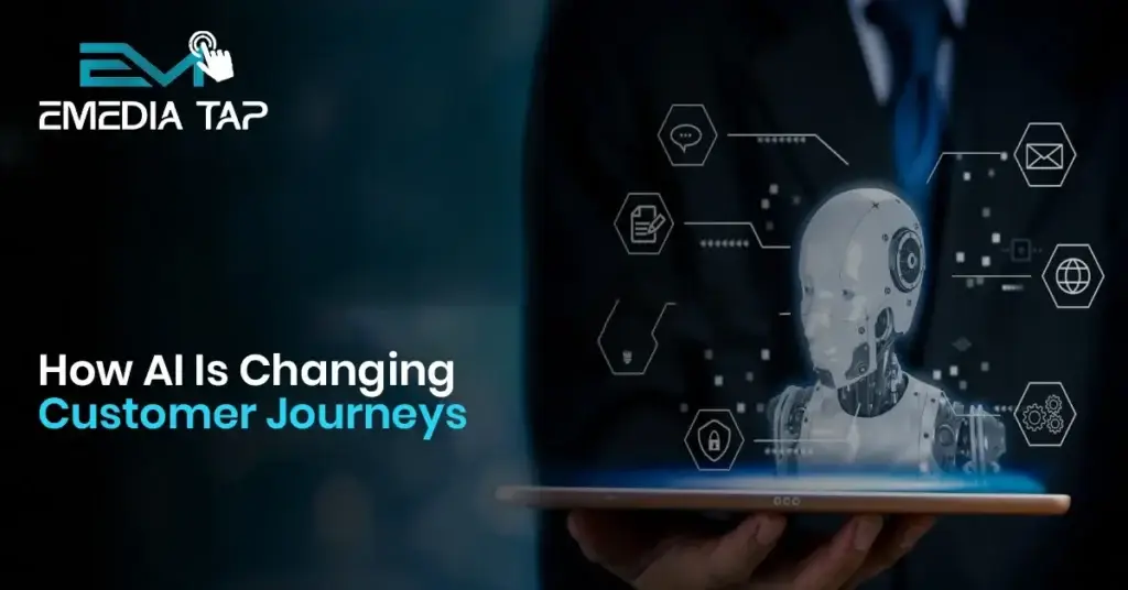 E Media Tap graphic showing how artificial intelligence is changing customer journeys through smarter digital interactions